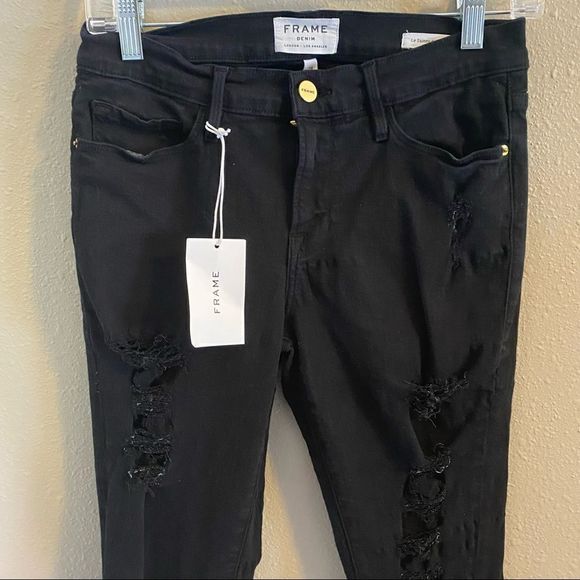 FRAME DENIM - Le Skinny de Jeanne - Black Distressed- NWT - Picture 3 of 10